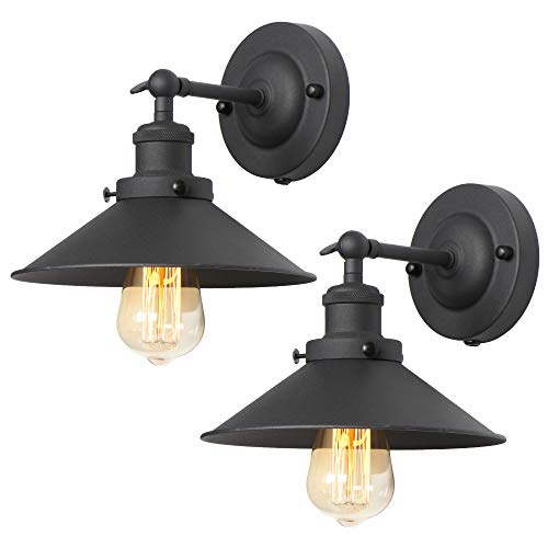 Premium Wall Sconces Lighting Fixture, AILIN Vintage Industrial Wall Light with Black Aged Steel Finished Metal Shade, 2-Pack