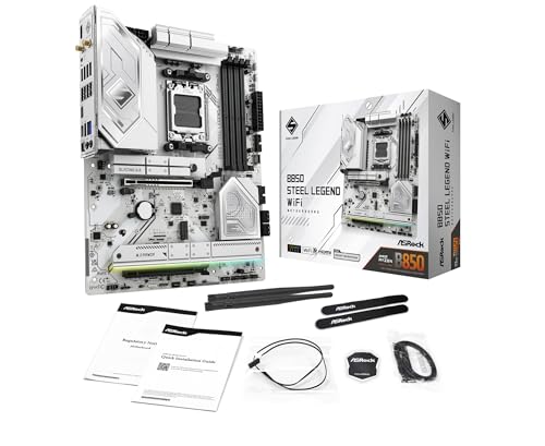 ASRock B850 Steel Legend WiFi AMD AM5 ATX Motherboard, Supports AMD Ryzen 9000/8000/7000 Series Processors, DDR5 8000+ (OC), PCIe 5.0, 2.5G LAN, WiFi 7, 14+2+1 Power Phase