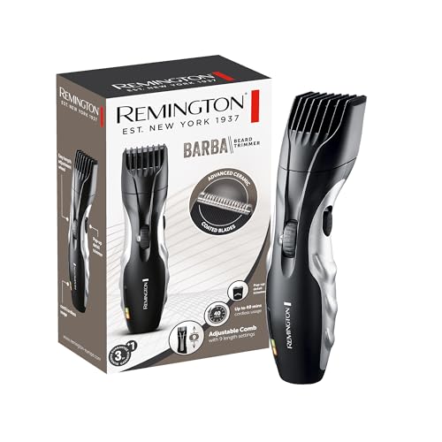 Remington Barttrimmer Herren [selbstschaerf. Keramik Klingen/0,4-18mm] Bartschneider Set (Einstellrad mit 9 Laengeneinstellungen ab 1,5mm, Netz-/Akkubetrieb, LED Ladeanzeige, Langhaarschneider) MB320C