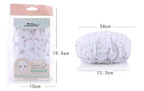 Lameila Brand Shower Cap for Girls Teens Women with Elastic Band and EVA material , PVC-free , Chlorine-free , Mold Resistant , Waterproof , Washable , Reusable , White Purple Dot - Thumbnail 4