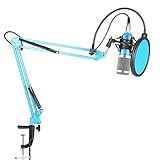 Neewer NW-800 Pro Studio Broadcasting Recording Condenser Mic Kit with NW-35 Adjustable Mic Suspension Scissor Arm Stand with Black Shock Mount and Table Mounting Clamp, Pop Filter(Blue)