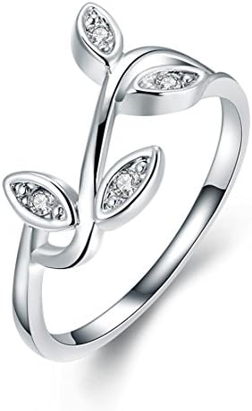 TIVANI [Eternity Love] Women's 18K White Gold Plated Pretty Elegant Leaf CZ Crystal Engagement Rings Best Promise Rings for Her Anniversary Cocktail Wedding Bands Collection Jewelry Rings