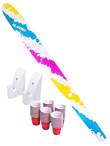 GoPong Slamski - Retro and Vintage Wood Designs - 4 Person Drinking Ski with 50 Plastic Shot Glasses