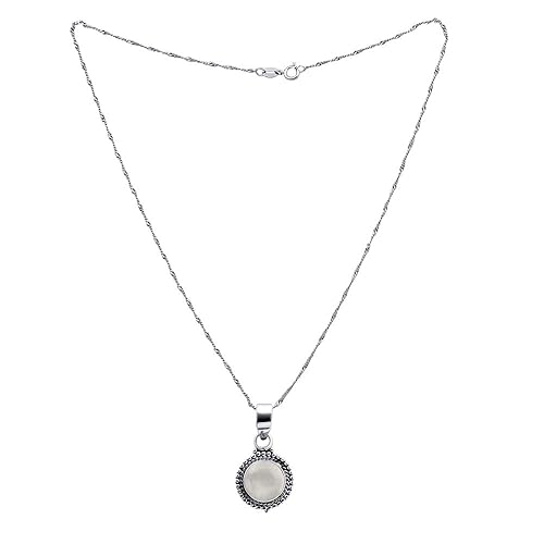 Orchid Jewelry Mondstein-Anhänger mit Halskette Geburtsstein Juni Sterlingsilber (925) Nickelfreier Schmuck für Frauen (3,4 K