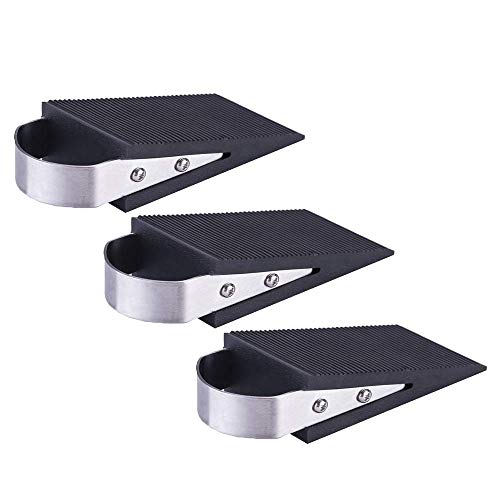 Rubber Door Stopper, 3 Pack Heavy Duty Rubber Door Wedge - Made of Rubber and Stainless Steel - Door Stop That Won't Scratch Floor or Door - Works On All Surfaces