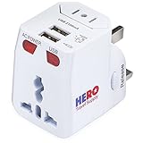 HERO Universal Travel Adapter (2 USB Ports) - Power Plug for US Europe France UK Ireland Thailand NZ Australia 100+ Countries