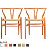 2xhome Set of 2 Orange Wishbone Wood Armchair with