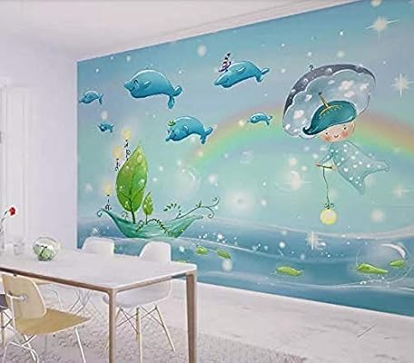Amaomn Murals Wallpaper 3d Effect Dolphin Aesthetic Cartoon Tv
