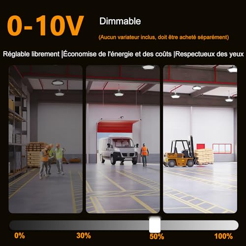 RUISUN 4 Pack UFO 100W LED High Bay Projector Garage Light 17000LM LED Lighting for Workshop Dimmable 60W/80W/100W Industrial Lighting Lamp IP65 Waterproof Ceiling 120° for Workshop Warehouse