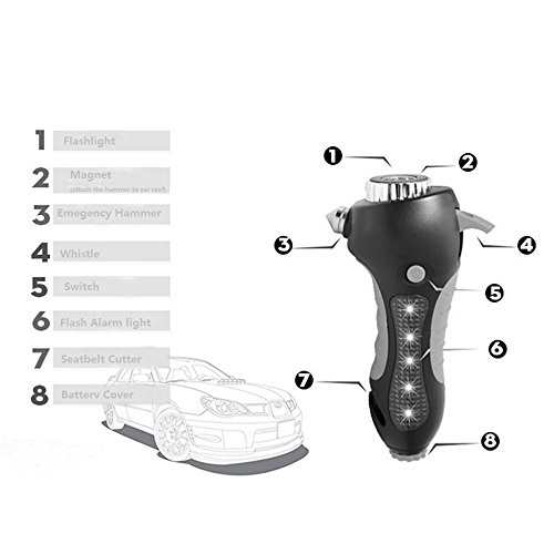Vehicle Emergency Hammer 6-In-1 Auto Emergency Life Saving Kit with Seatbelt Cutter Window Breaker Flashlight Whistle Magnet Alarm Lamp Car Safety Device Lifesaving Tool Kit