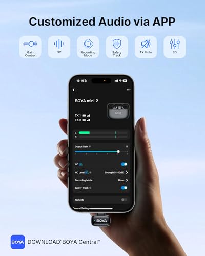 BOYA MINI 2 Microphone for iPhone 15 16 17 Series, Andriod, 5g, 48kHz/24Bit, 200m, Wireless Lavalier Microphone with USB-C Plug, Small Lapel Mic, 30h, Clip on Mic for Vlogging, Video Recording, Black