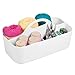 mDesign Plastic Portable Craft Storage Organizer Caddy Tote, Divided Basket Bin with Handle for Craft, Sewing, Art Supplies - Holds Paint Brushes, Colored Pencils, Stickers, Glue, Yarn - Large - White