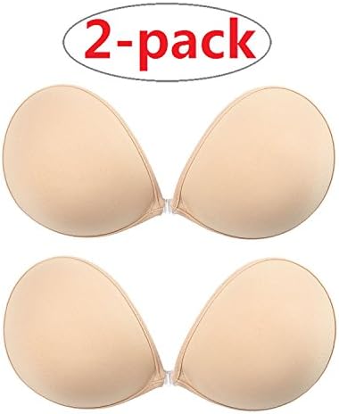 2-Packs Self Adhesive Bra, Strong Sticky, Silicone Invisible Push Up Bra (DDD, Apricot)