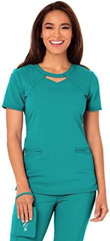 Careisma Women's Round Neck Solid Scrub Top, Teal, Small