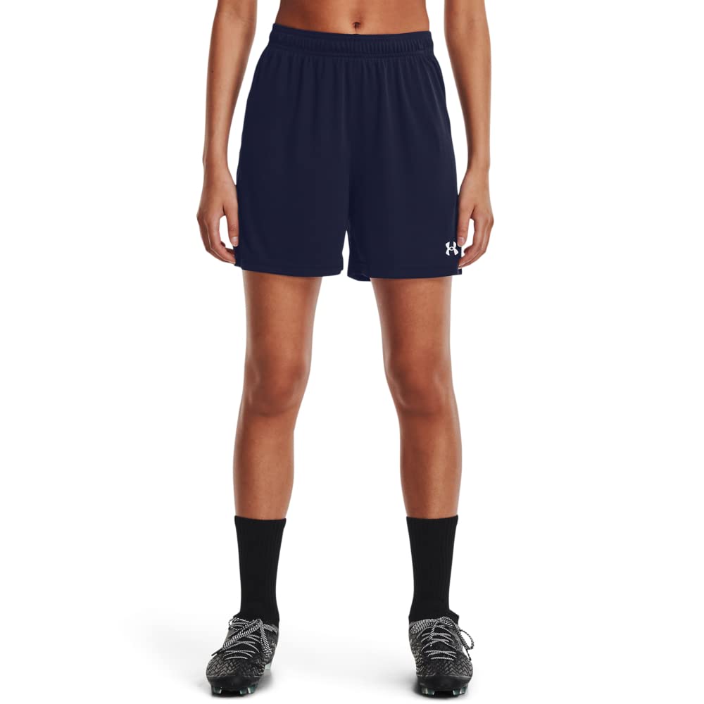 Photo 1 of (BAGGED) Under Armour Women's Golazo 3.0 Shorts, Midnight Navy (410)/White, Medium