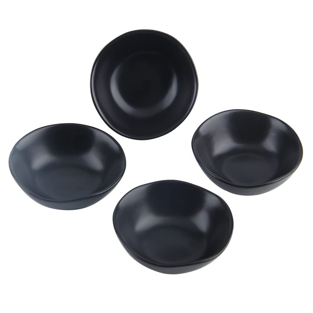 XinHuiGY Matte Ceramic Dipping Sauce Dishes,Black Sushi Soy Sauce Dipping Bowls Appetizer Plates with Irregular Edge Side Dish for Kitchen Home Housewarming (Matte Black-7cm)