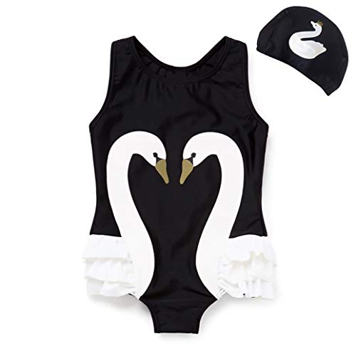 Baby Toddler Girl Unicorn Swimsuit-One Piece Swimwear Infant Sunsuits Bathing Suits (Black Swan, 3-4T)
