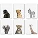 Baby Safari Animals Poster Prints - Set of 6 (8x10) Adorable Furry African Portraits Wall Art Nursery Decor - Gorilla - Elephant - Zebra - Giraffe - Leopard - Lion