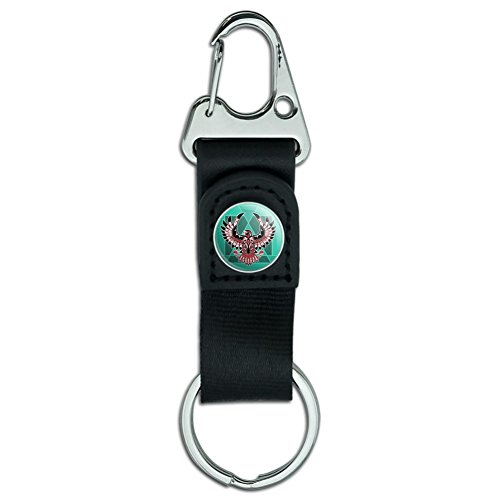 Black Hawk Native American Design Style Belt Clip-On Carabiner Leather Fabric Keychain Key Ring
