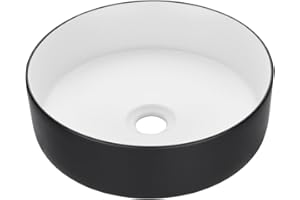 Miyili Bathroom Vessel Sink 14.2" Modern Round Above Counter Circle Ceramic Countertop Sink Art Basin (Black & White), VS3636BW