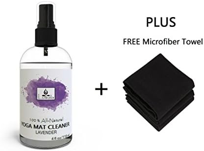 100% All Natural Biodegradeable Yoga Mat Spray Cleaner, Naturally Cleans, Disinfects, Restores - SAFE FOR ALL MATS + FREE CLEANING CLOTH (Lavender 4oz + Free Cleaning Towel)