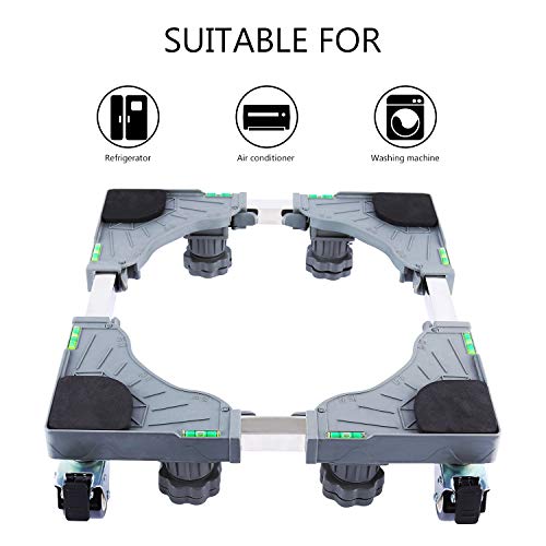 Ismart moon Universal Mobile Base Dolly Roller with 4 Wheels 8 Legs Multi-Functional Adjustable Base for Adjustable Dryer, Washing Machine and Refrigerator (4 Double Wheels 4 Strong Feet)