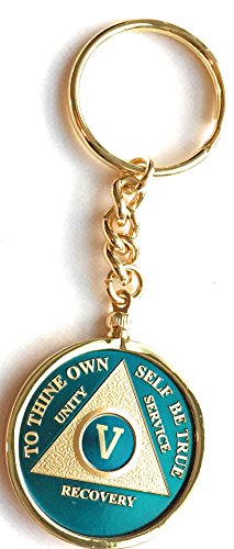 Year Blue Gold Plated Aa Medallion In Keychain Removable