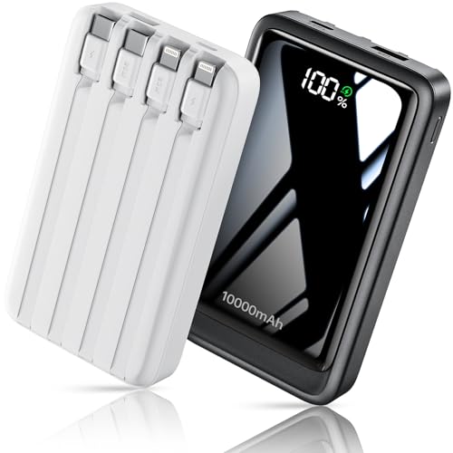 VTIAEK 10000mAh Portable Power Bank, Portable Charge with 4 Built-in Cables (2 Pack)