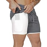 CYF Men’s 2 in 1 Running Shorts with Pockets Quick Dry Breathable Active Gym Workout Shorts
