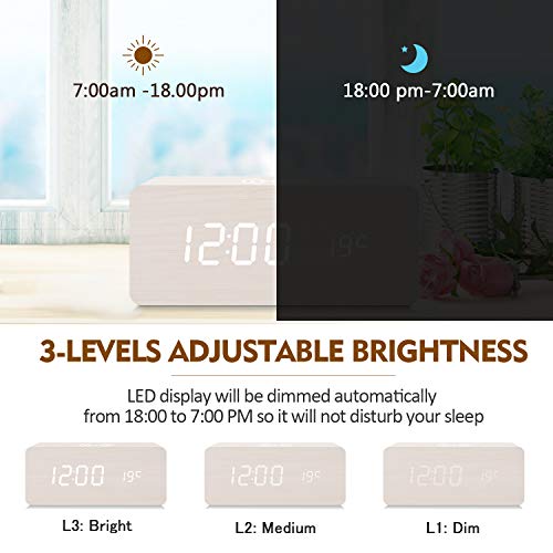 fomobest Wooden Alarm Clock with Wireless Charging for iPhone Samsung