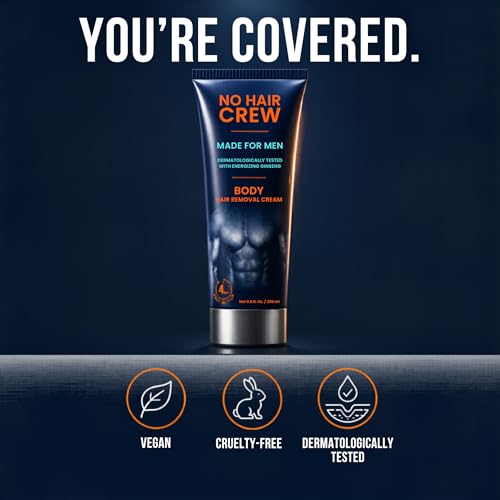 No Hair Crew Body At Home Hair Removal Cream for Manscaping Unwanted Hair with Energizing Ginseng, Premium Depilatory, Painless & Flawless, Made for Men, 200ml