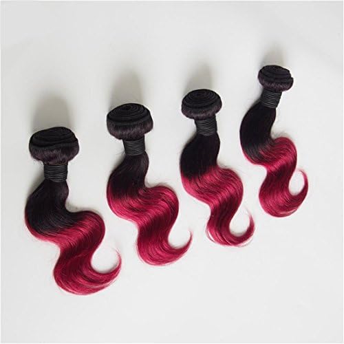 Angel Wave(TM)10 Inch Women Short Brazilian Hair Weave Body Wave Ombre 2 Tone Human Hair Extension 100% Human Hair Pack of 4 (1B/Burgundy)
