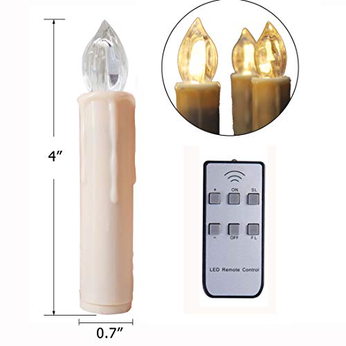 TBW Battery Powered Remote Control LED Christmas Tree Taper Candles with Remote and Removable Clips for Weddings, Vigil and Menorah (4'', Ivory),Pack of 10
