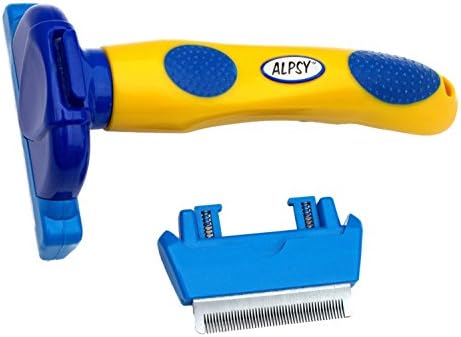 Alpsy Pet DeShedding Grooming Tool Pro for Dogs Cats - Medium and Small Size Interchangeable, Detachable Blades with Hair Release Button