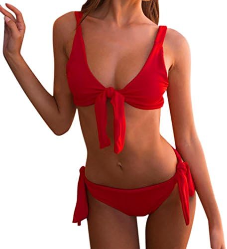 WOCACHI Women Swimsuit Bikini Set Swimwear Push-up Padded Solid Bandage Beachwear