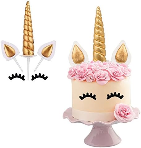 Leaping Stone Handmade Gold Unicorn Cake Topper, Premium Horn and Ear Toppers for Birthday Cakes (7 Piece Set)