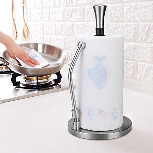 SPACEREST Standing Paper Towel Holder- Anti-Slip, Simply Tear Roll Countertop Tissue Holder,Brushed metal - Thumbnail 5
