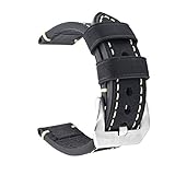 Black 20mm Genuine Leather Wristwatch Watch Band Oil Tan Vintage Watchband for Men with Stainless Buckle