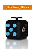 Fidget Cube Fidget Dice Toy - Now available in 13 different colors! - Relieves Stress, Anxiety Helps to Focus - For adults and children - Extra Durable Silicon Non-Plastic Twiddle Cube (Black-Blue)