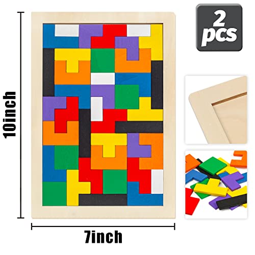3 otters Wooden Blocks Puzzle, 2 Sets Wooden Russian Blocks Tangram Jigsaw Puzzles for Kids Ages 4-8 Brain Games Intelligence Toys Classroom Must Haves