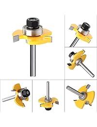RFWIN - Juego de 2 puntas para enrutador de lengua y ranura, 1 2" vástago en forma de T cortador de madera para trabajos de carpintería, ajustable para puerta de madera, 3 dientes para puertas, mesas, estantes, paredes