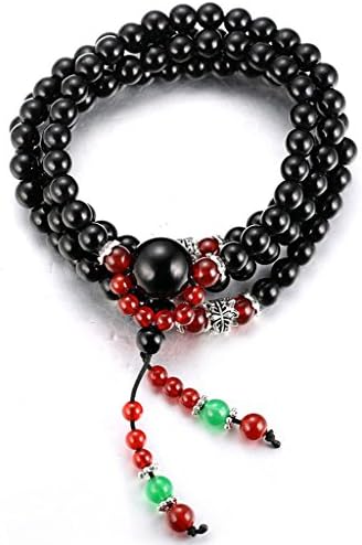 Koala Club Men's Women's Wrap Bracelet Natural 108 Buddha Beads 6mm Yoga Obsidian&amp;Red Agate/TigerEye