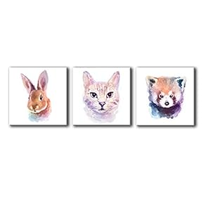 Colored Animals Home Artwork for Living Room Bedroom x3 Panels