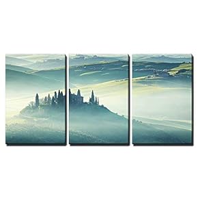 3 Piece Canvas Wall Art - Morning on Countryside, San Quirico D芒麓Orcia, Tuscany, Italy - Modern Home Art Stretched and Framed Ready to Hang - 16"x24"x3 Panels