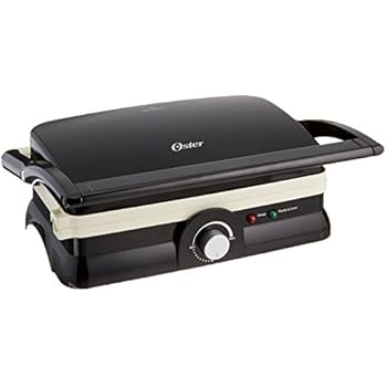 Oster Titanium-Infused DuraCeramic 2-in-1 Panini Maker and Grill, Black with White Griddles (CKSTPM20W-TECO)