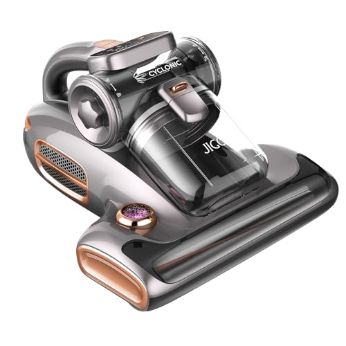 JIGOO T600 Anti-dust Vacuum Cleaner for Mattresses with UV Light and Vibration, 700W 15kpa Eliminates 99.9%, LED Display, 5s Fast Heating Dust Collector, Silent Design 72dB without Noise