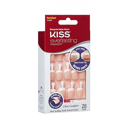 Kiss Everlasting French Nail Manicure, Chip-Free with Flexi-Fit Technology, Real Short, "Endless", Nail Kit with Pink Nail Glue (Net Wt. 2 g / 0.07oz.), Mini File, Manicure Stick, and 28 Fake Nails - Image 4