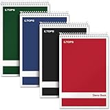 TOPS Steno Books, 6" x 9", Gregg Rule, White Paper, Assorted Color Covers, 80 Sheets, 4 Pack (80220)