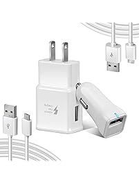 Adaptive Fast Charger Kit for Samsung Galaxy S6 / Galaxy S7 & S7 Edge , Axmda Quick Charge 2.0 Adapter Micro USB 2.0 Cable Kit (Wall Charger + Car Charger + 2 x Micro Cable) for Note 4, S3,and more
