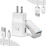 Axmda Adaptive Fast Charger Kit for Samsung Galaxy S6/Galaxy S7 & S7 Edge,Quick Charge 2.0 Adapter Micro USB 2.0 Cable Kit (Wall Charger + Car Charger + 2 x Micro Cable) for Note 4, S3,and more
